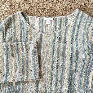 J Jill Sweater Lrg 3/4 Sleeve Round Neck Cotton Blend Textured Knit Multicolor